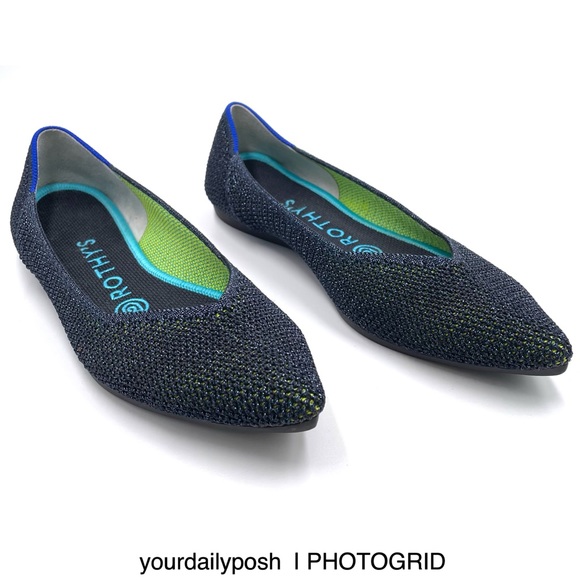Rothy's Shoes - Rothy’s retired metallic blue green lattice stitch flats women’s US 6.5